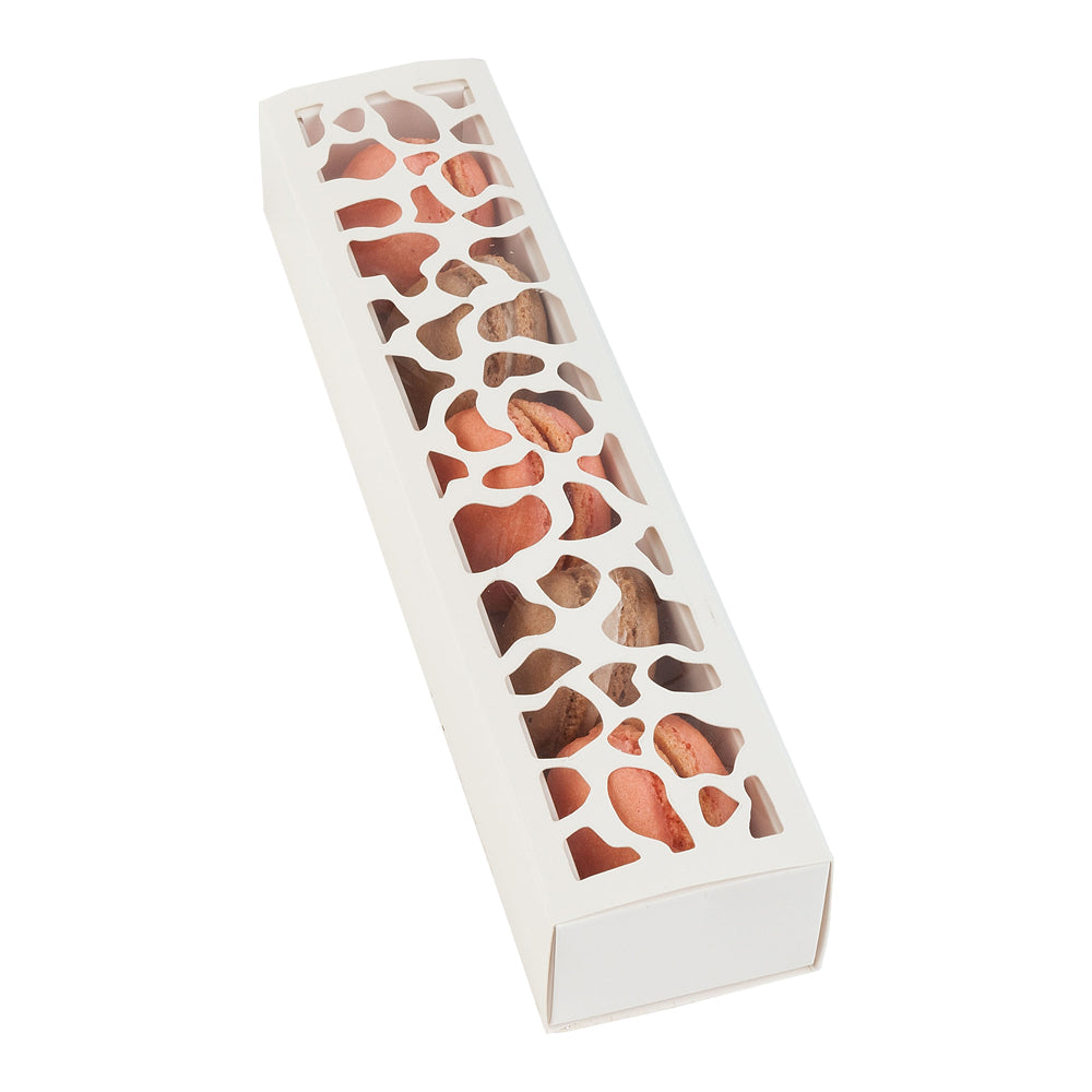 restaurantware Sentiero Rectangle White Paper Macaron Box - Holds 5 Macarons - 10" x 2 1/4" x 1 1/2" - 100 count box