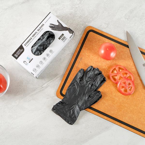 Restaurantware Serve Secure Black Small Synmax Vinyl Gloves - Powder-Free Latex-Free - 9" X 3 1/4" - 1000 Count Box