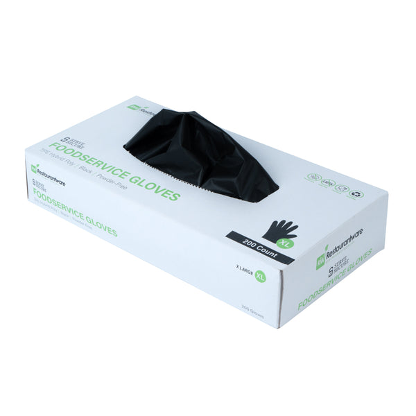 Restaurantware Serve Secure Black TPE Hybrid Plastic Extra Large Foodservice Gloves - Latex Free Powder Free - 10 1/4" X 9 3/4" - 1000 Count Box