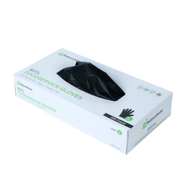 Restaurantware Serve Secure Black TPE Hybrid Plastic Large Foodservice Gloves - Latex Free Powder Free - 10" X 9 1/4" - 1000 Count Box