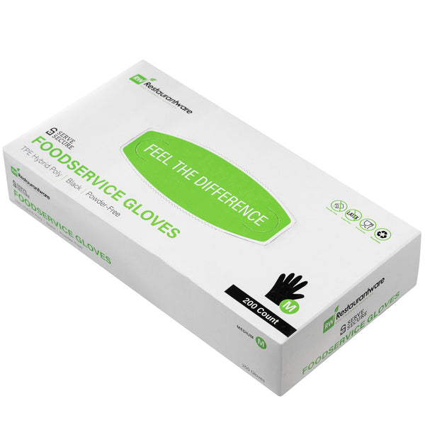 Restaurantware Serve Secure Black TPE Hybrid Plastic Medium Foodservice Gloves - Latex Free Powder Free - 10 1/4" X 8 1/2" - 1000 Count Box