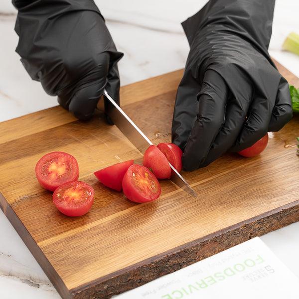 Restaurantware Serve Secure Black TPE Hybrid Plastic Medium Foodservice Gloves - Latex Free Powder Free - 10 1/4" X 8 1/2" - 1000 Count Box