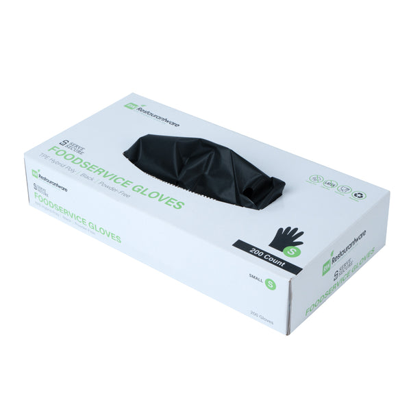 Restaurantware Serve Secure Black TPE Hybrid Plastic Small Foodservice Gloves - Latex Free Powder Free - 10" X 8 1/4" - 1000 Count Box