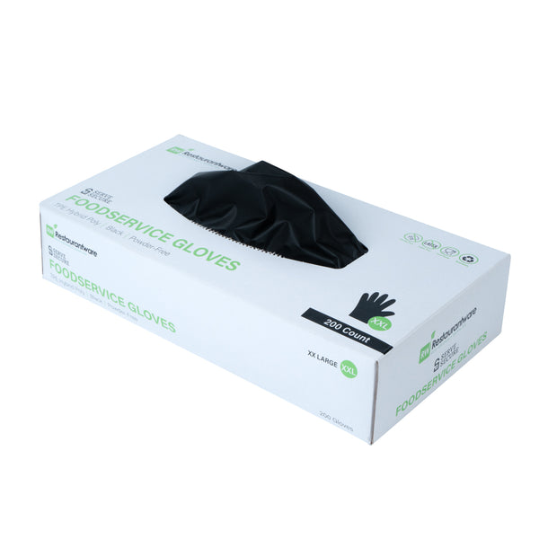 Restaurantware Serve Secure Black TPE Hybrid Plastic XXL Foodservice Gloves - Latex Free Powder Free - 10 1/4" X 10 1/2" - 1000 Count Box