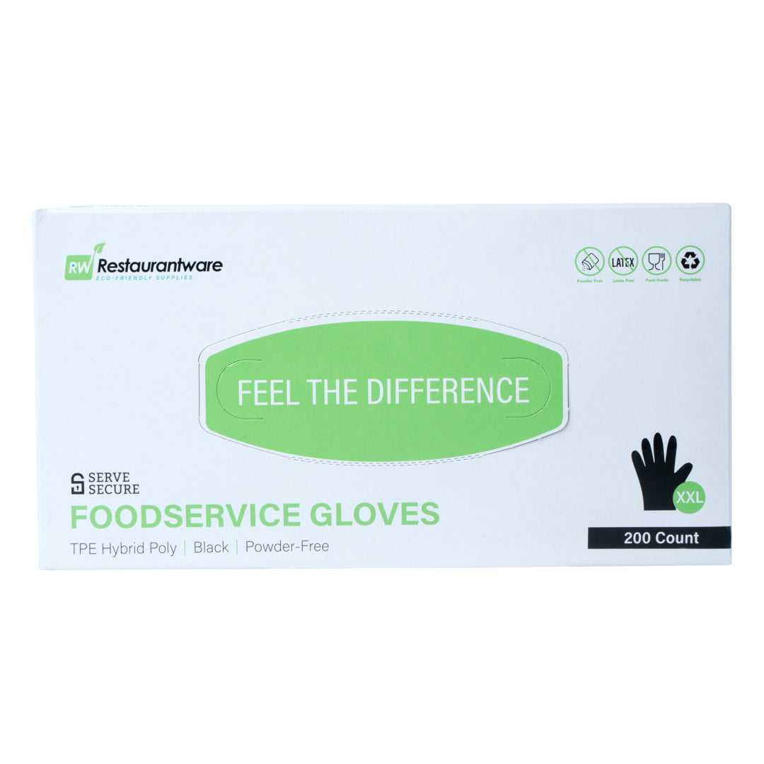 restaurantware Serve Secure Black TPE Hybrid Plastic XXL Foodservice Gloves - Latex Free Powder Free - 10 1/4" x 10 1/2" - 1000 count box