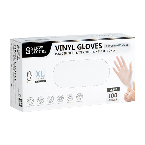Restaurantware Serve Secure Clear Extra Large Vinyl Gloves - Powder-Free Latex-Free - 9" X 4 1/2" - 1000 Count Box