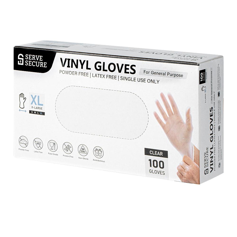 restaurantware Serve Secure Clear Extra Large Vinyl Gloves - Powder-Free Latex-Free - 9" x 4 1/2" - 1000 count box