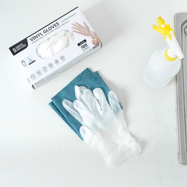 Restaurantware Serve Secure Clear Large Vinyl Gloves - Powder-Free Latex-Free - 9" X 4 1/4" - 1000 Count Box
