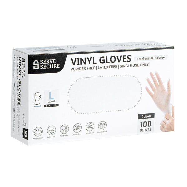 Restaurantware Serve Secure Clear Large Vinyl Gloves - Powder-Free Latex-Free - 9" X 4 1/4" - 1000 Count Box