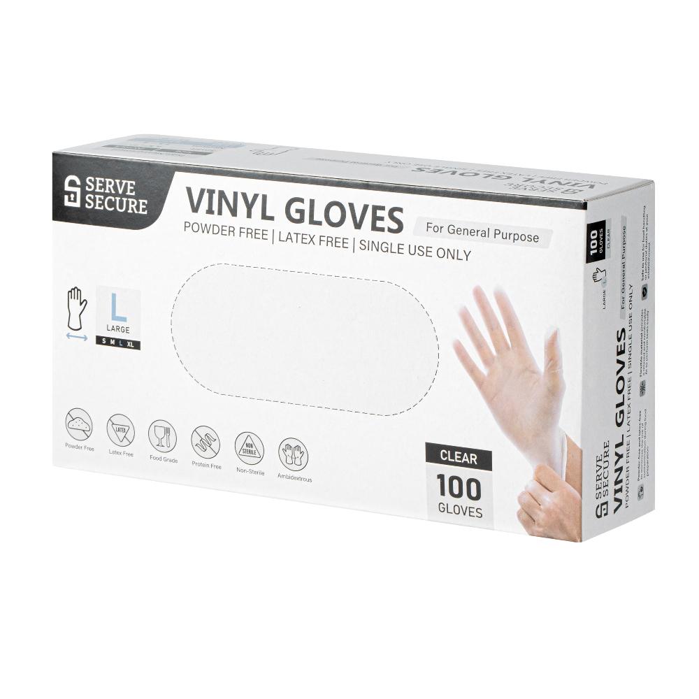 restaurantware Serve Secure Clear Large Vinyl Gloves - Powder-Free Latex-Free - 9" x 4 1/4" - 1000 count box