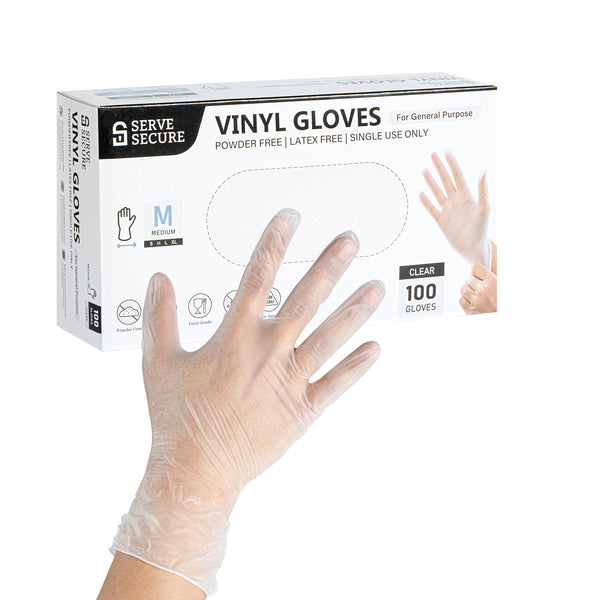 Restaurantware Serve Secure Clear Medium Vinyl Gloves - Powder-Free Latex-Free - 9" X 3 3/4" - 1000 Count Box