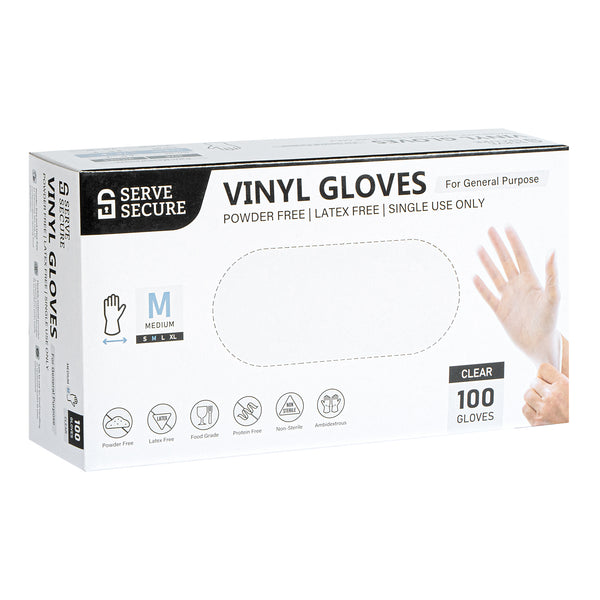Restaurantware Serve Secure Clear Medium Vinyl Gloves - Powder-Free Latex-Free - 9" X 3 3/4" - 1000 Count Box