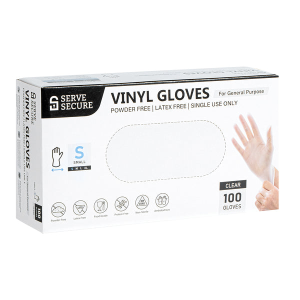 Restaurantware Serve Secure Clear Small Vinyl Gloves - Powder-Free Latex-Free - 9" X 3 1/4" - 1000 Count Box