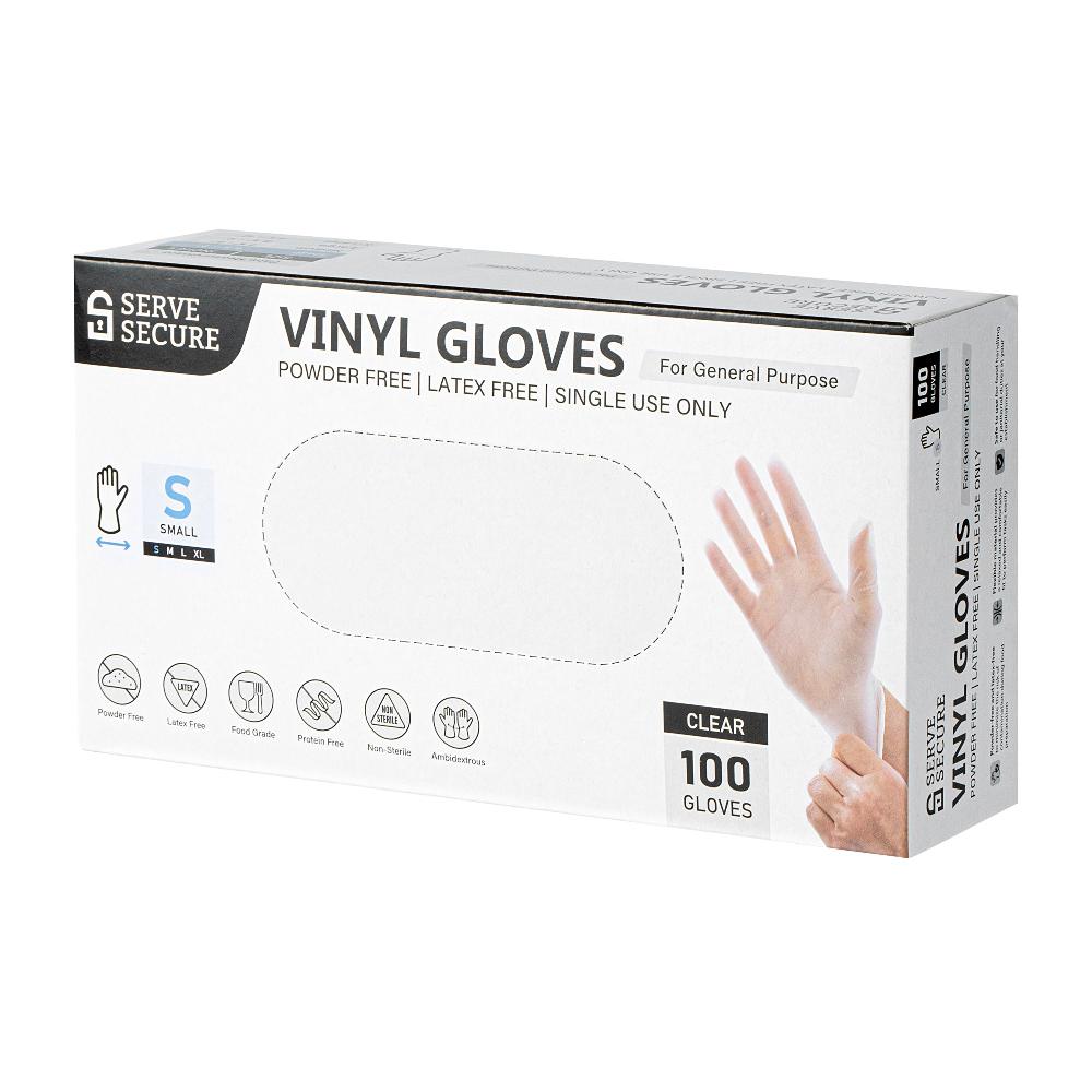 restaurantware Serve Secure Clear Small Vinyl Gloves - Powder-Free Latex-Free - 9" x 3 1/4" - 1000 count box