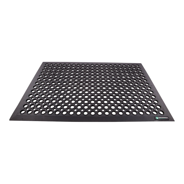 Restaurantware Serve Secure Rectangle Black Rubber Floor Mat - Beveled Edge - 36" X 24" X 1/2" - 1 Count Box