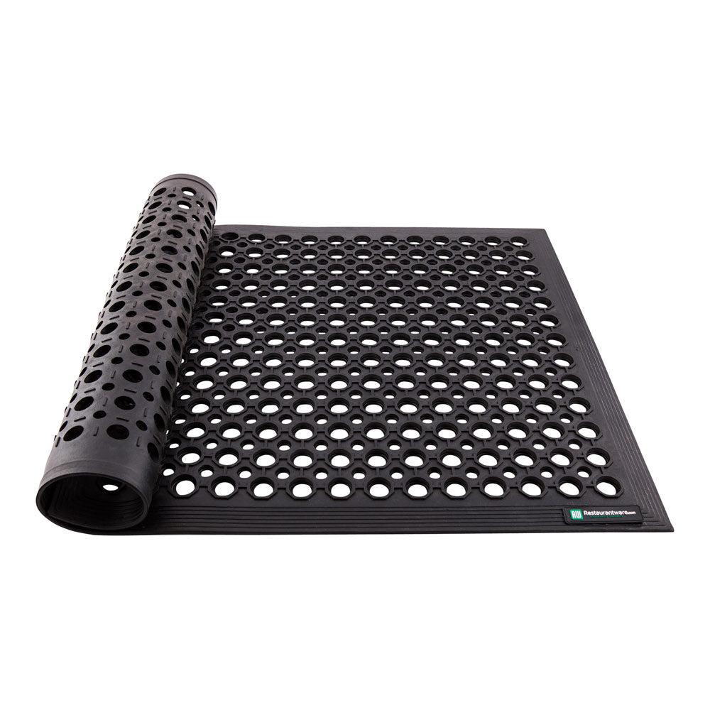 restaurantware Serve Secure Rectangle Black Rubber Floor Mat - Beveled Edge - 36" x 24" x 1/2" - 1 count box