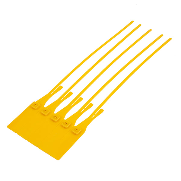 Restaurantware Serve Secure Yellow Security Seal / Zip Tie - Tamper-Evident Self-Locking - 15 3/4" - 100 Count Box