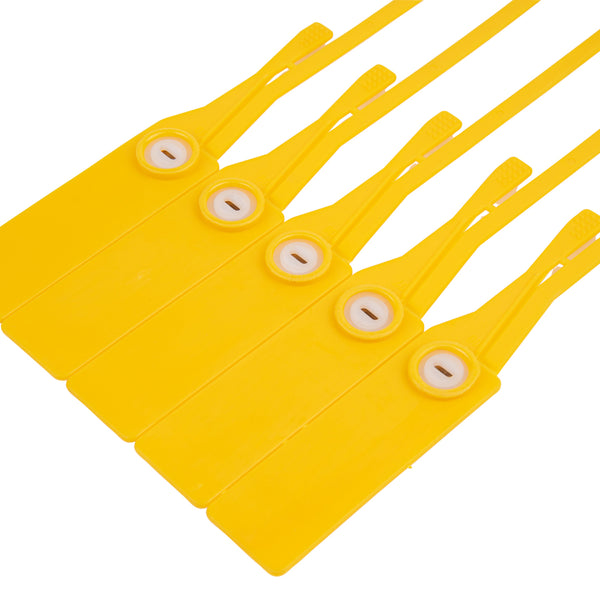 Restaurantware Serve Secure Yellow Security Seal / Zip Tie - Tamper-Evident Self-Locking - 15 3/4" - 100 Count Box
