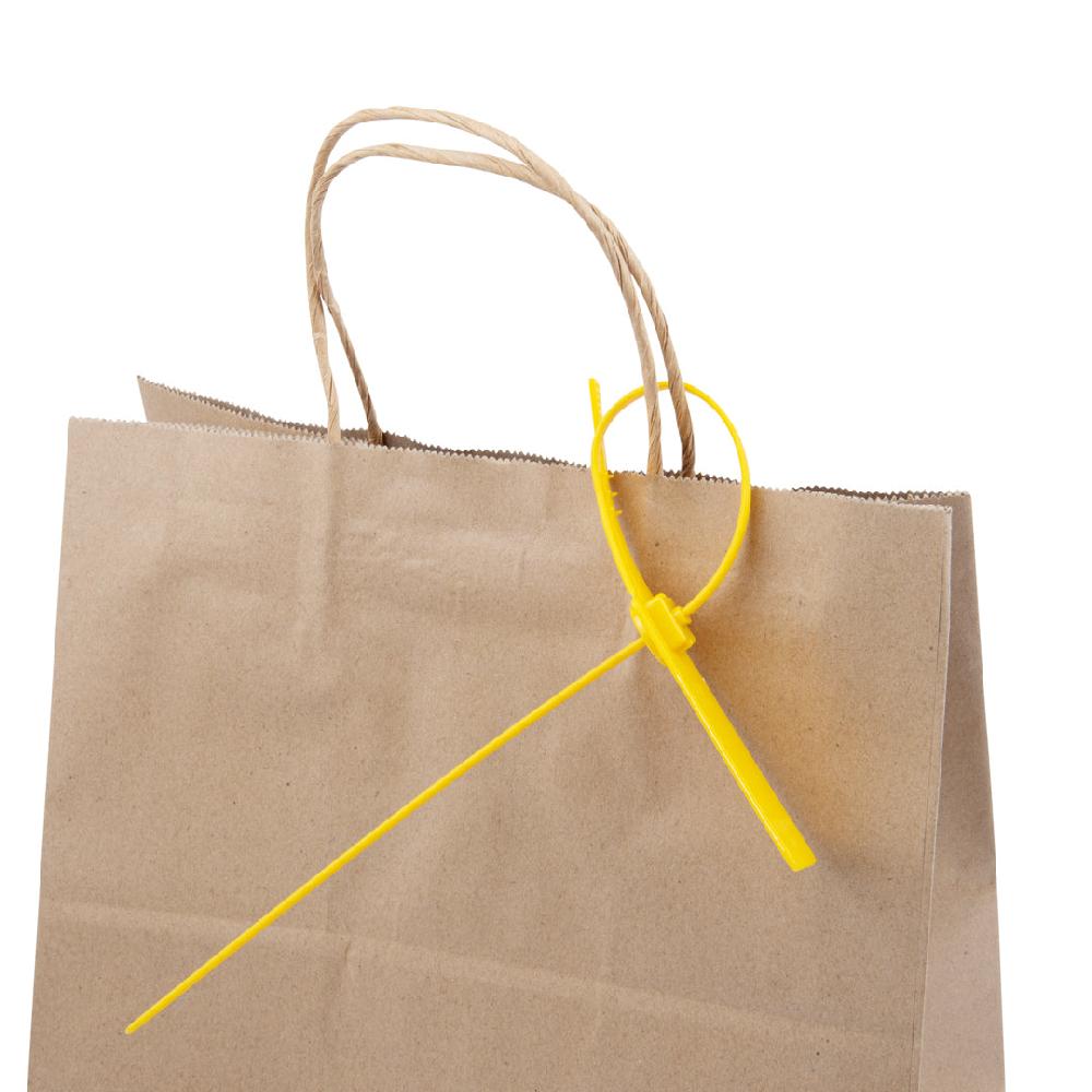 restaurantware Serve Secure Yellow Security Seal / Zip Tie - Tamper-Evident Self-Locking - 15 3/4" - 100 count box