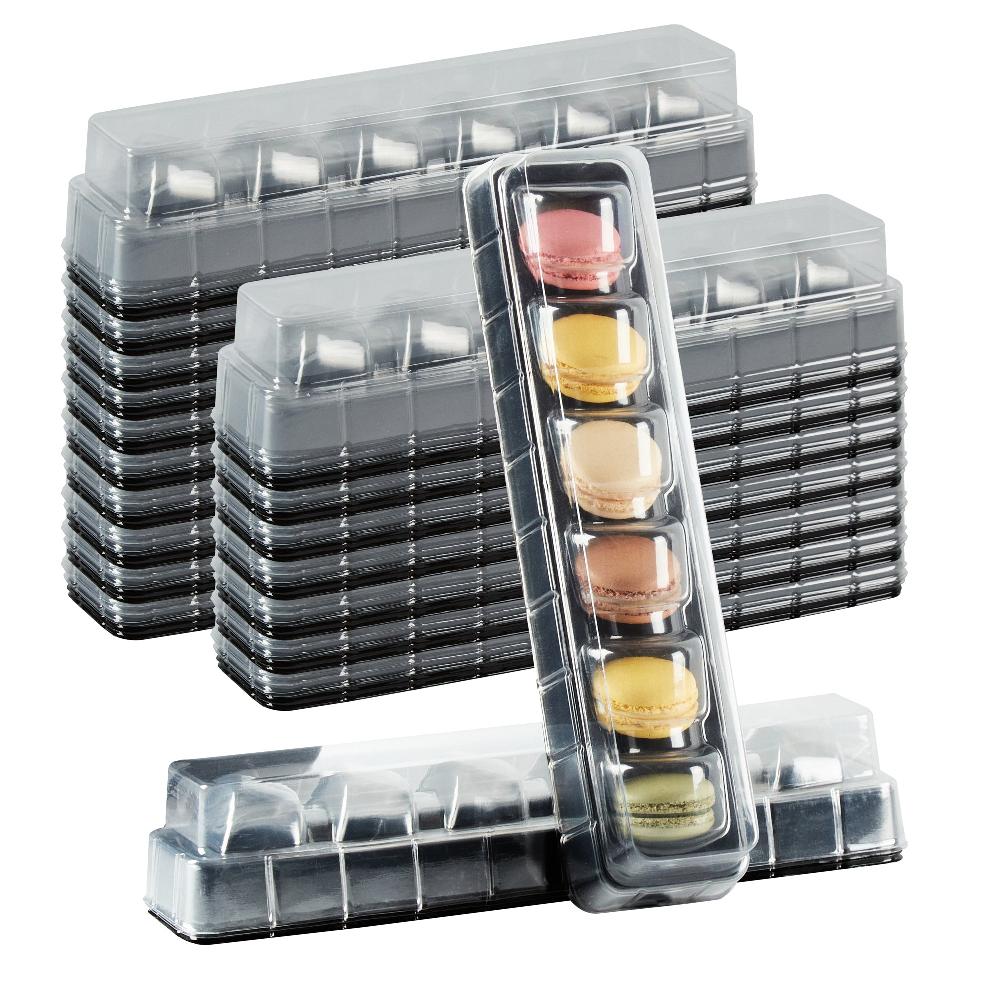 restaurantware Shock Safe Rectangle Black Plastic Macaron Take Out Box - Fits 6 Macarons - 11" x 2 1/2" x 2" - 100 count box