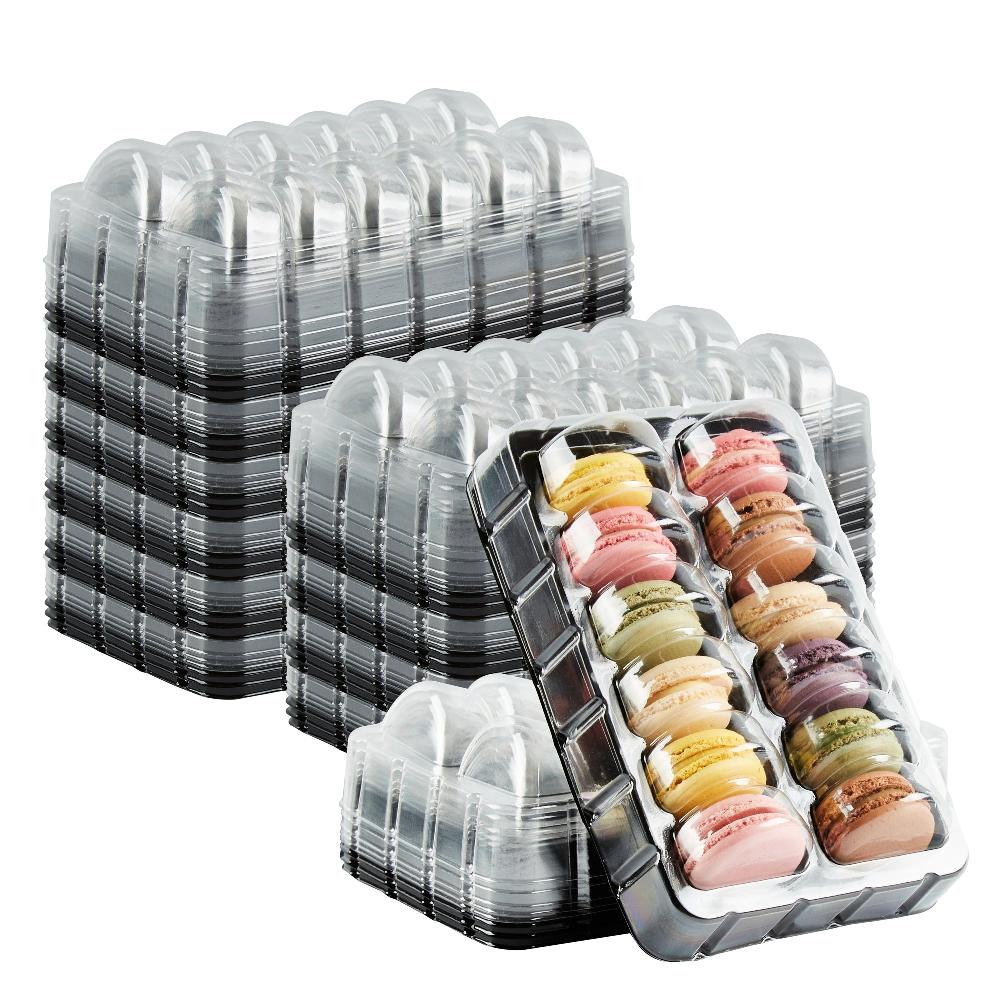 restaurantware Shock Safe Rectangle Black Plastic Macaron Take Out Box - Fits 12 Macarons - 11" x 4 1/2" x 2" - 100 count box