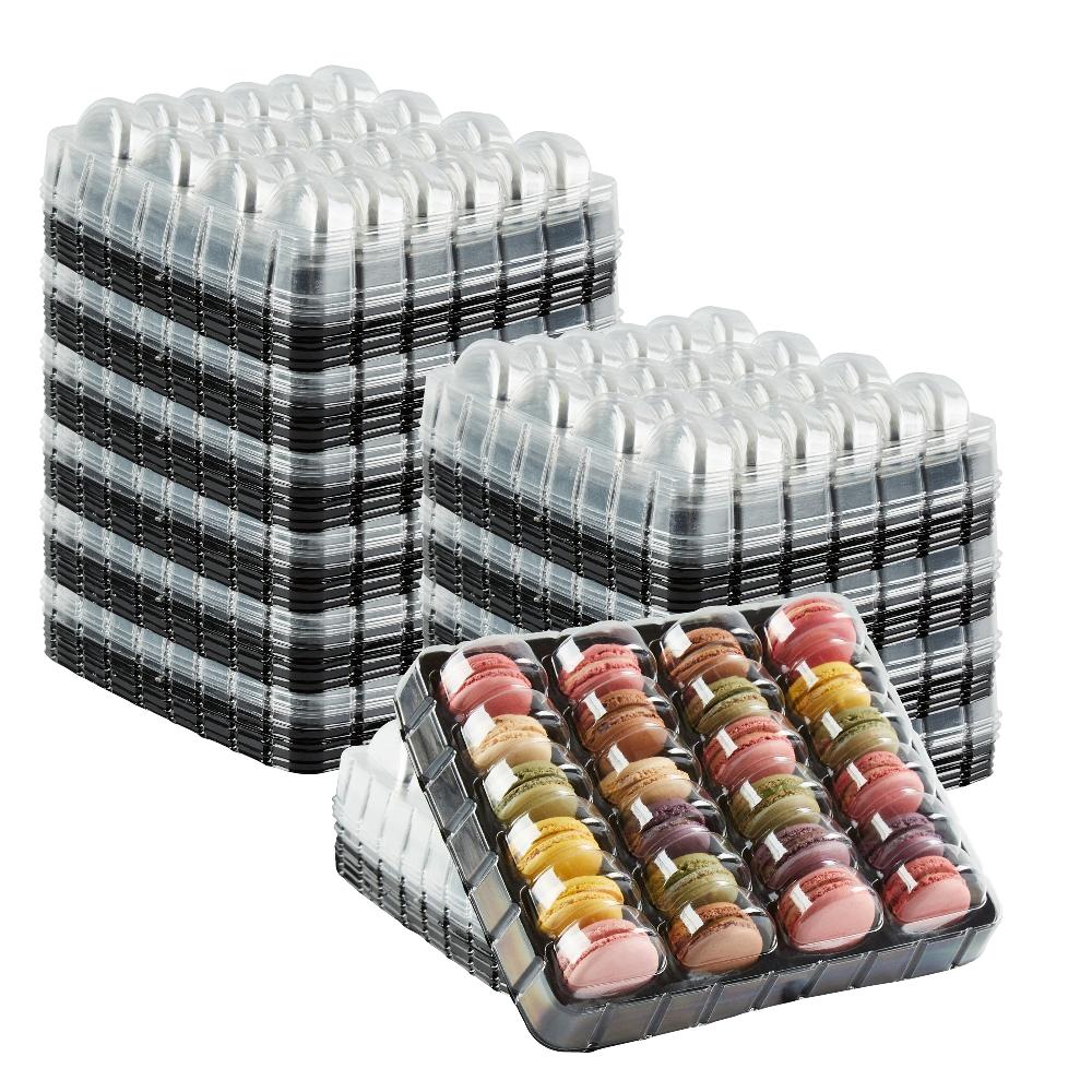restaurantware Shock Safe Rectangle Black Plastic Macaron Take Out Box - Fits 24 Macarons - 11" x 9" x 2" - 100 count box