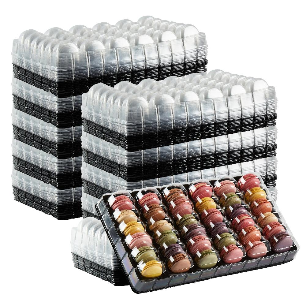 restaurantware Shock Safe Rectangle Black Plastic Macaron Take Out Box - Fits 36 Macarons - 13 1/4" x 11" x 2" - 100 count box