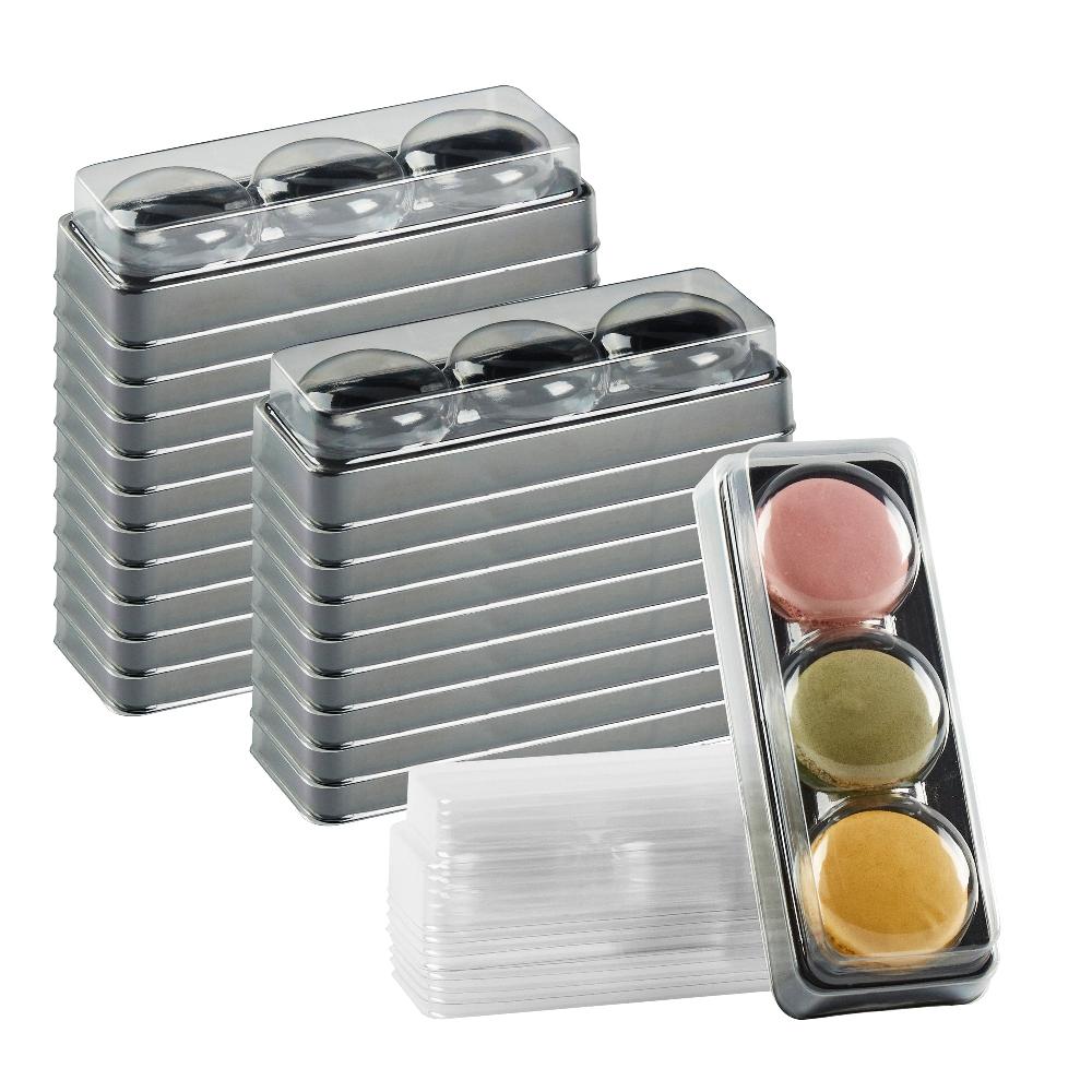 restaurantware Shock Safe Rectangle Black Plastic Macaron Take Out Box - Fits 3 Macarons - 5 3/4" x 2 1/4" x 1 1/2" - 100 count box