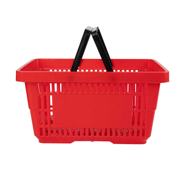 Restaurantware Shop Tek Red Plastic Grocery Market Shopping Basket - With Plastic Handles - 17" X 11 3/4" - 10 Count Box