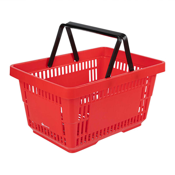 Restaurantware Shop Tek Red Plastic Grocery Market Shopping Basket - With Plastic Handles - 17" X 11 3/4" - 10 Count Box