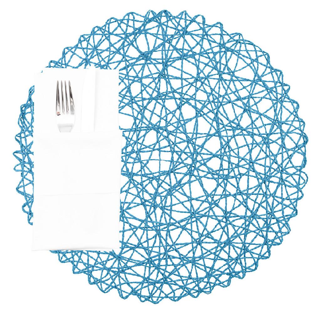 restaurantware Spinweave Round Cerulean Blue Paper Handmade Placemat - Semi-Disposable - 15" x 15" - 6 count box