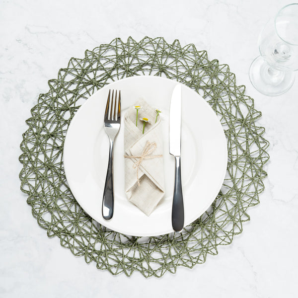 Restaurantware Spinweave Round Green Paper Handmade Placemat - Semi-Disposable - 15" X 15" - 6 Count Box