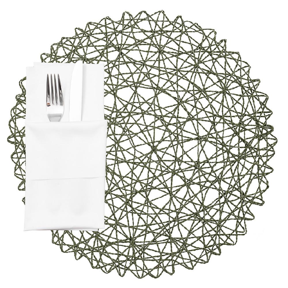 restaurantware Spinweave Round Green Paper Handmade Placemat - Semi-Disposable - 15" x 15" - 6 count box