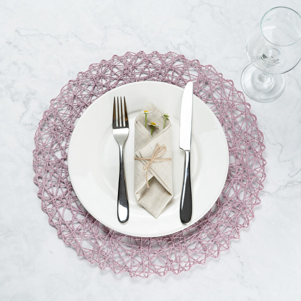 Restaurantware Spinweave Round Pink Paper Handmade Placemat - Semi-Disposable - 15" X 15" - 6 Count Box