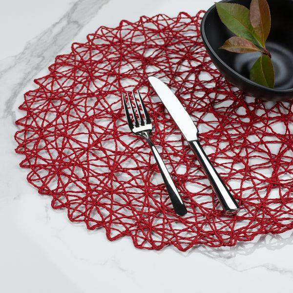 Restaurantware Spinweave Round Red Paper Handmade Placemat - Semi-Disposable - 15" X 15" - 6 Count Box