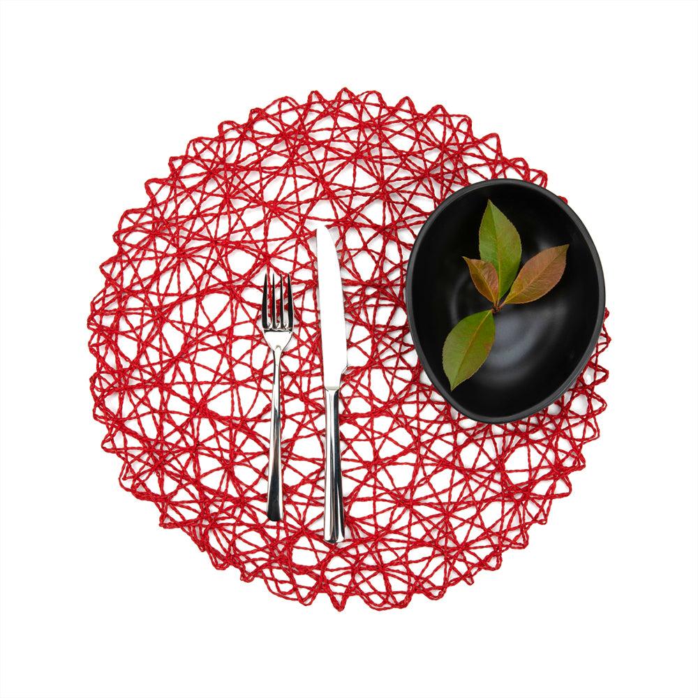 restaurantware Spinweave Round Red Paper Handmade Placemat - Semi-Disposable - 15" x 15" - 6 count box