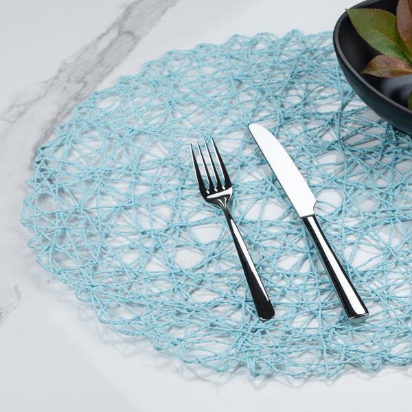 Restaurantware Spinweave Round Sky Blue Paper Handmade Placemat - Semi-Disposable - 15" X 15" - 6 Count Box