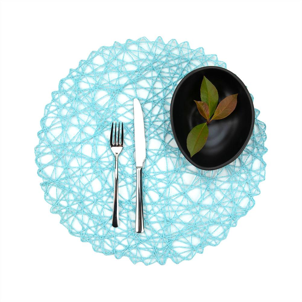 restaurantware Spinweave Round Sky Blue Paper Handmade Placemat - Semi-Disposable - 15" x 15" - 6 count box