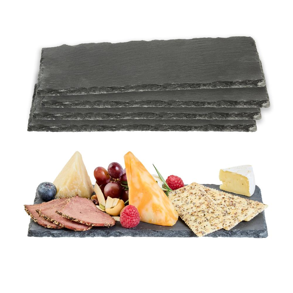 restaurantware Stone Tek Rectangle Black Slate Serving Plate - 9 3/4" x 4 3/4" - 4 count box