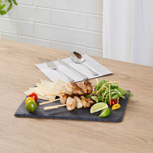Restaurantware Stone Tek Rectangle Black Slate Serving Tray - 11 3/4" X 7 3/4" - 4 Count Box