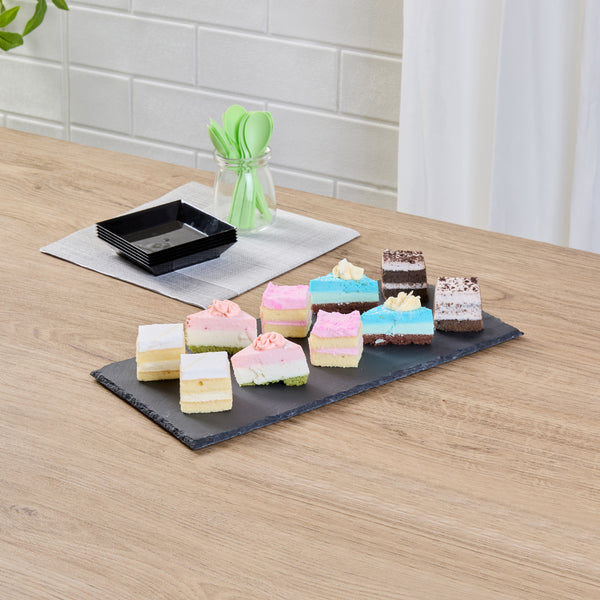 Restaurantware Stone Tek Rectangle Black Slate Serving Tray - 11 3/4" X 6" - 4 Count Box