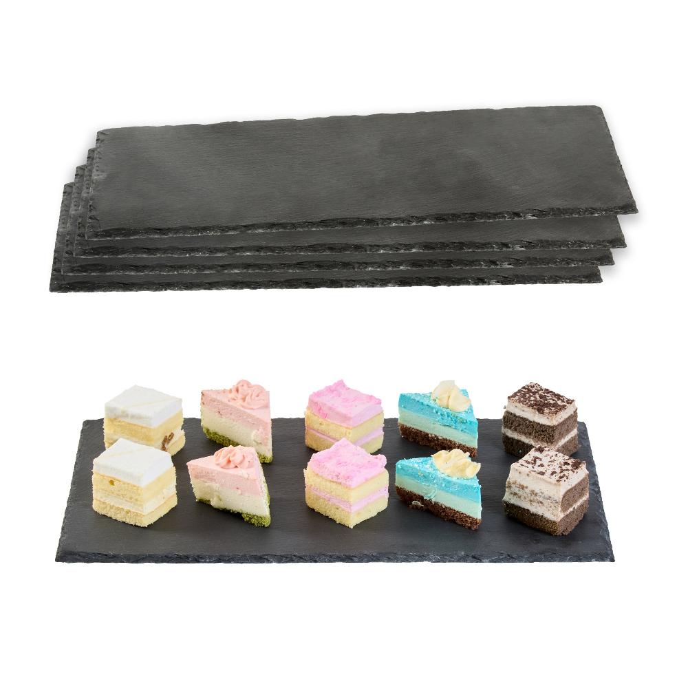 restaurantware Stone Tek Rectangle Black Slate Serving Tray - 11 3/4" x 6" - 4 count box