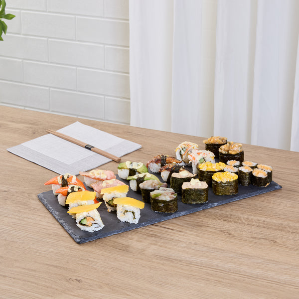 Restaurantware Stone Tek Rectangle Black Slate Serving Tray - 15 3/4" X 7 3/4" - 4 Count Box