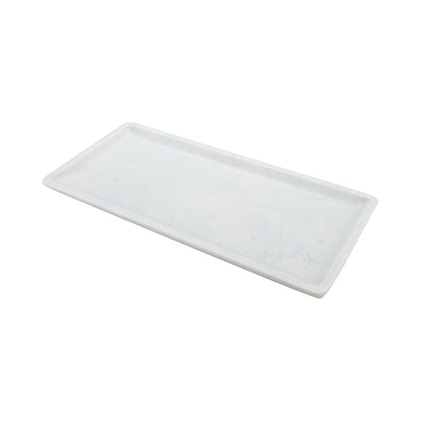 Restaurantware Stone Tek Rectangle White Marble Large Serving Plate - Italian - 13 3/4" X 6 1/2" X 3/4" - 1 Count Box