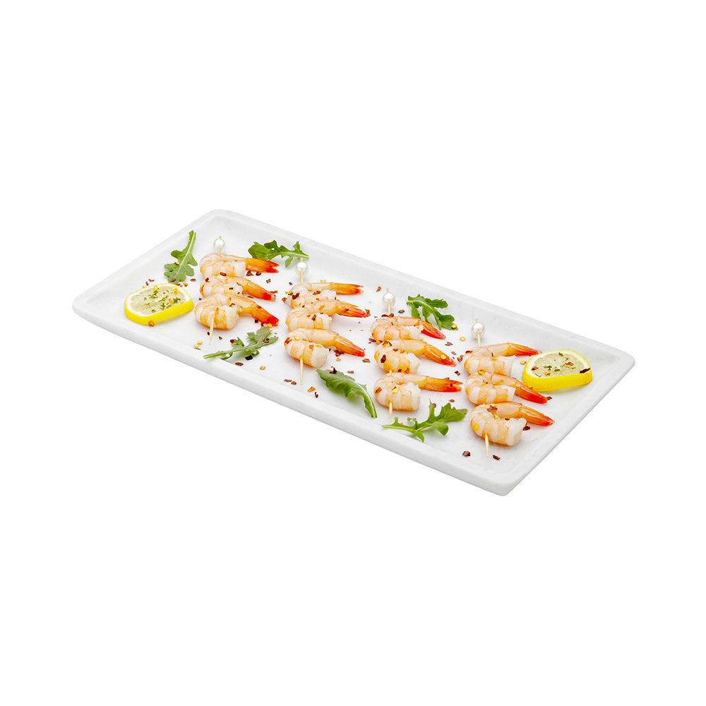 restaurantware Stone Tek Rectangle White Marble Large Serving Plate - Italian - 13 3/4" x 6 1/2" x 3/4" - 1 count box
