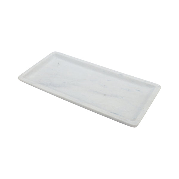 Restaurantware Stone Tek Rectangle White Marble Medium Serving Plate - Italian - 11 3/4" X 5 3/4" X 3/4" - 1 Count Box