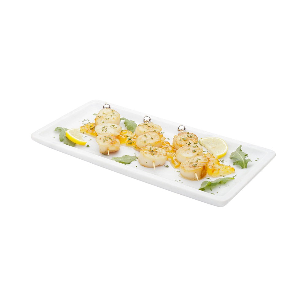 restaurantware Stone Tek Rectangle White Marble Medium Serving Plate - Italian - 11 3/4" x 5 3/4" x 3/4" - 1 count box