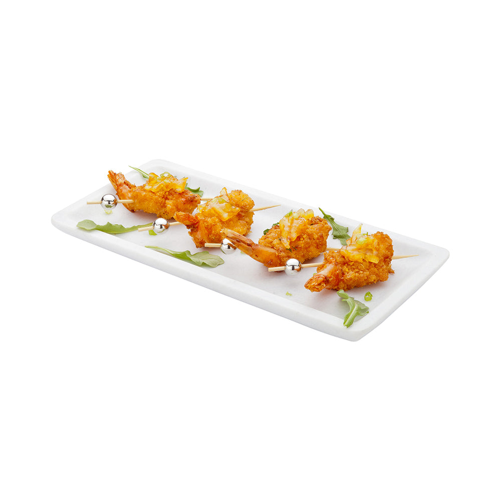 restaurantware Stone Tek Rectangle White Marble Small Serving Plate - Italian - 9 3/4" x 4 3/4" x 3/4" - 1 count box