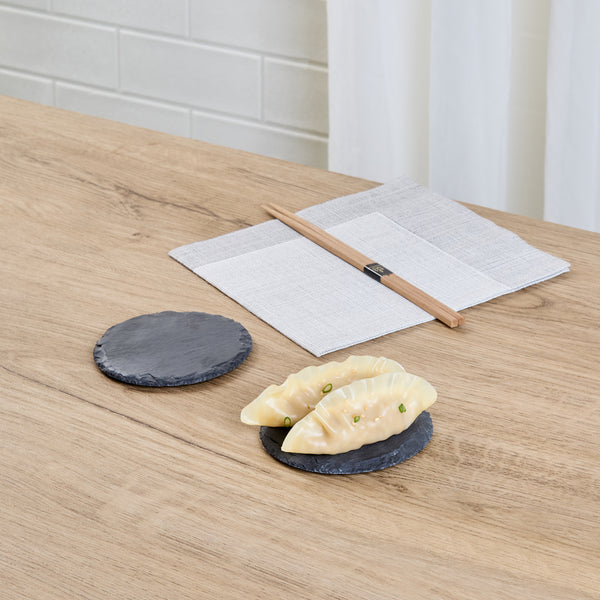 Restaurantware Stone Tek Round Black Slate Appetizer / Tasting Plate - 4" X 4" - 10 Count Box