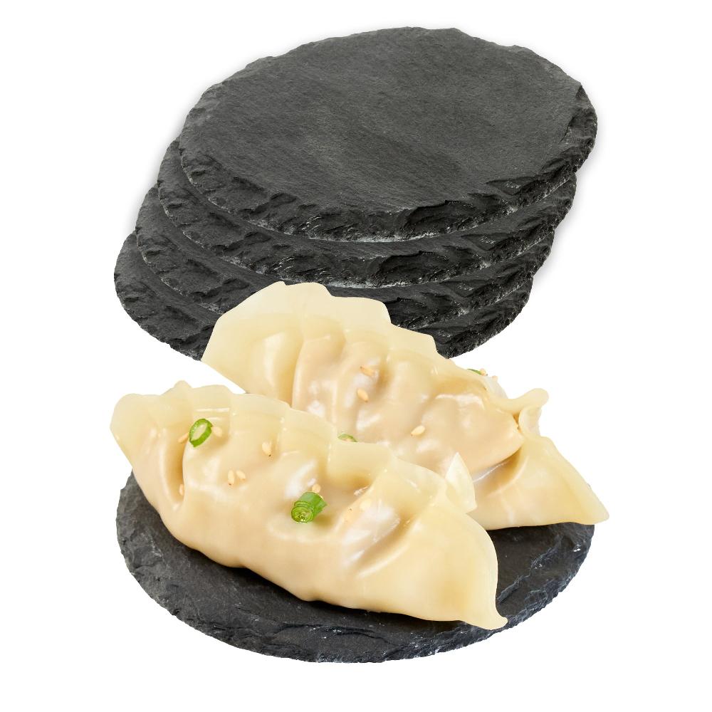 restaurantware Stone Tek Round Black Slate Appetizer / Tasting Plate - 4" x 4" - 10 count box